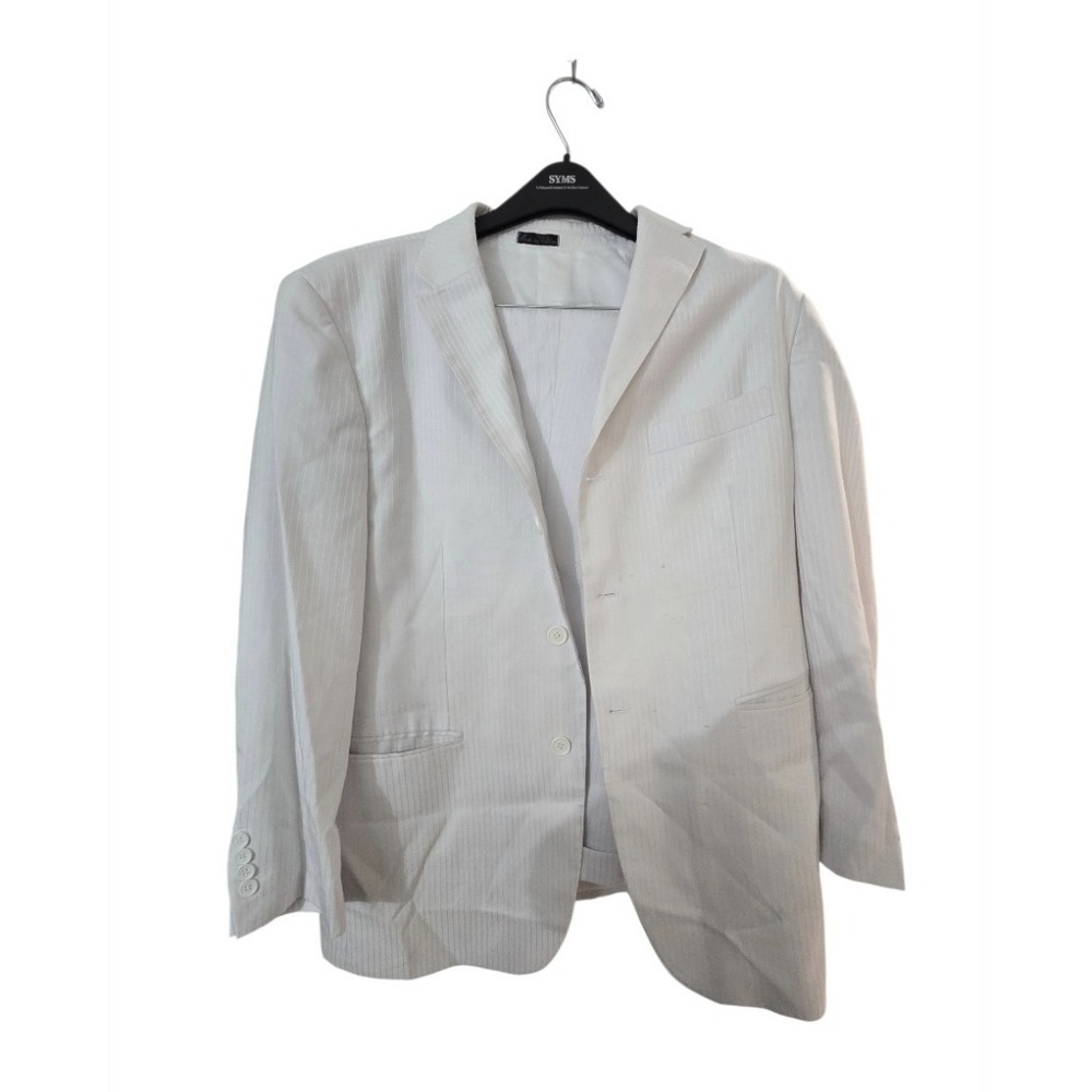 LINEAGE Men's 2pc‎ White Pinstripe Suit 38S Pants 32x29 Pleated Cuffed Modern
